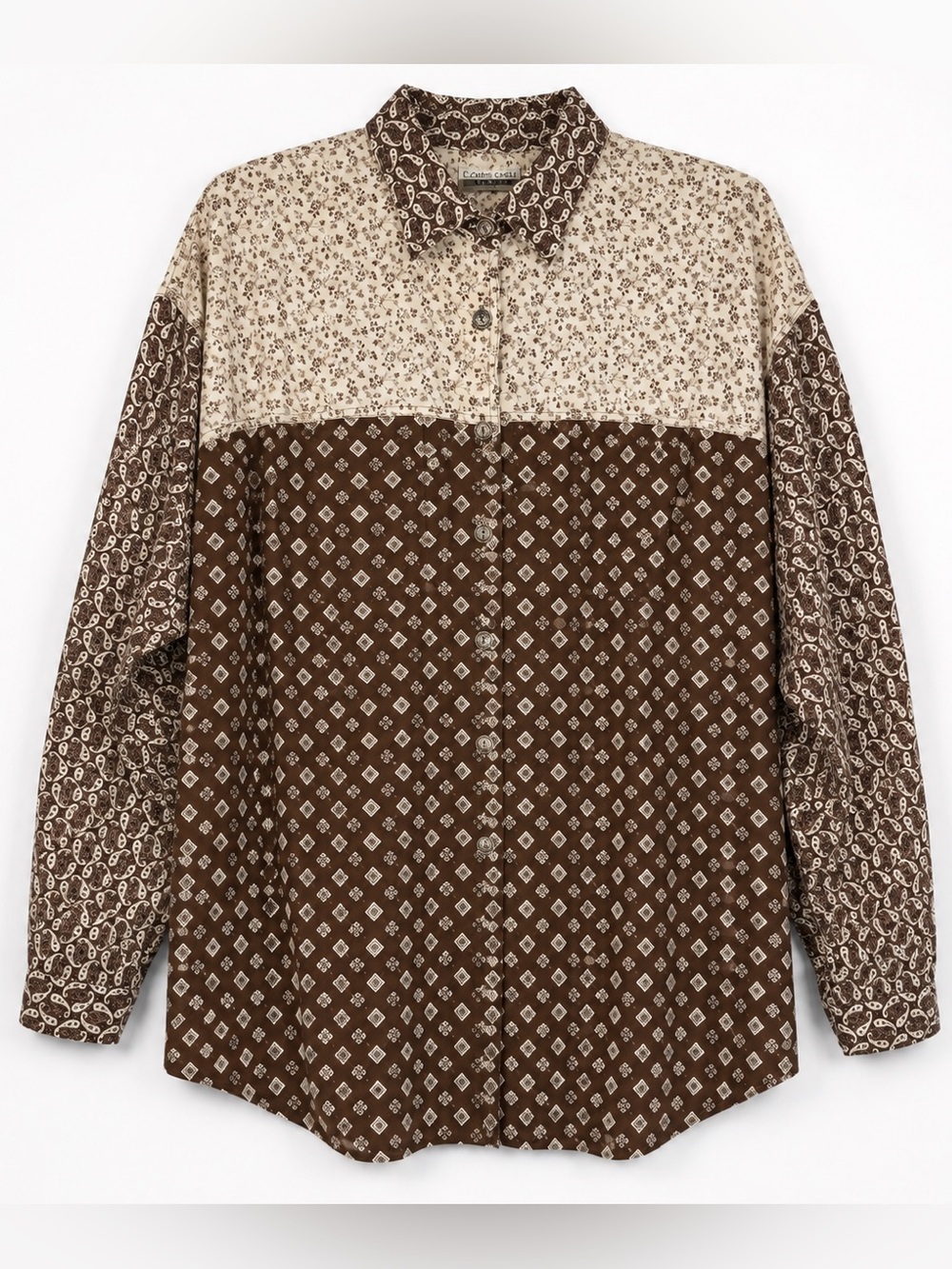 Vintage Cabin Creek Patchwork Paisley Bandana Shirt 24W Brown Plus Size